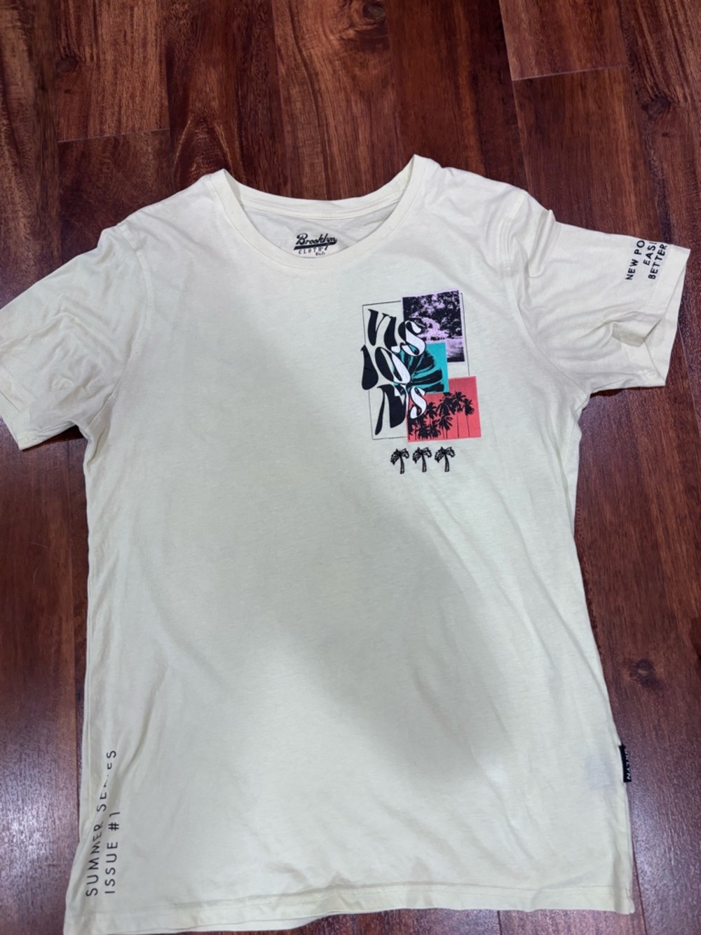 Brooklyn Cloth Cream Tee with Black Hem Text